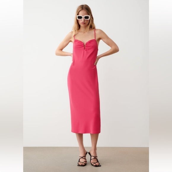 Zara Dresses & Skirts - ZARA Pink Ruched Slip Dress S NWT BARBIE